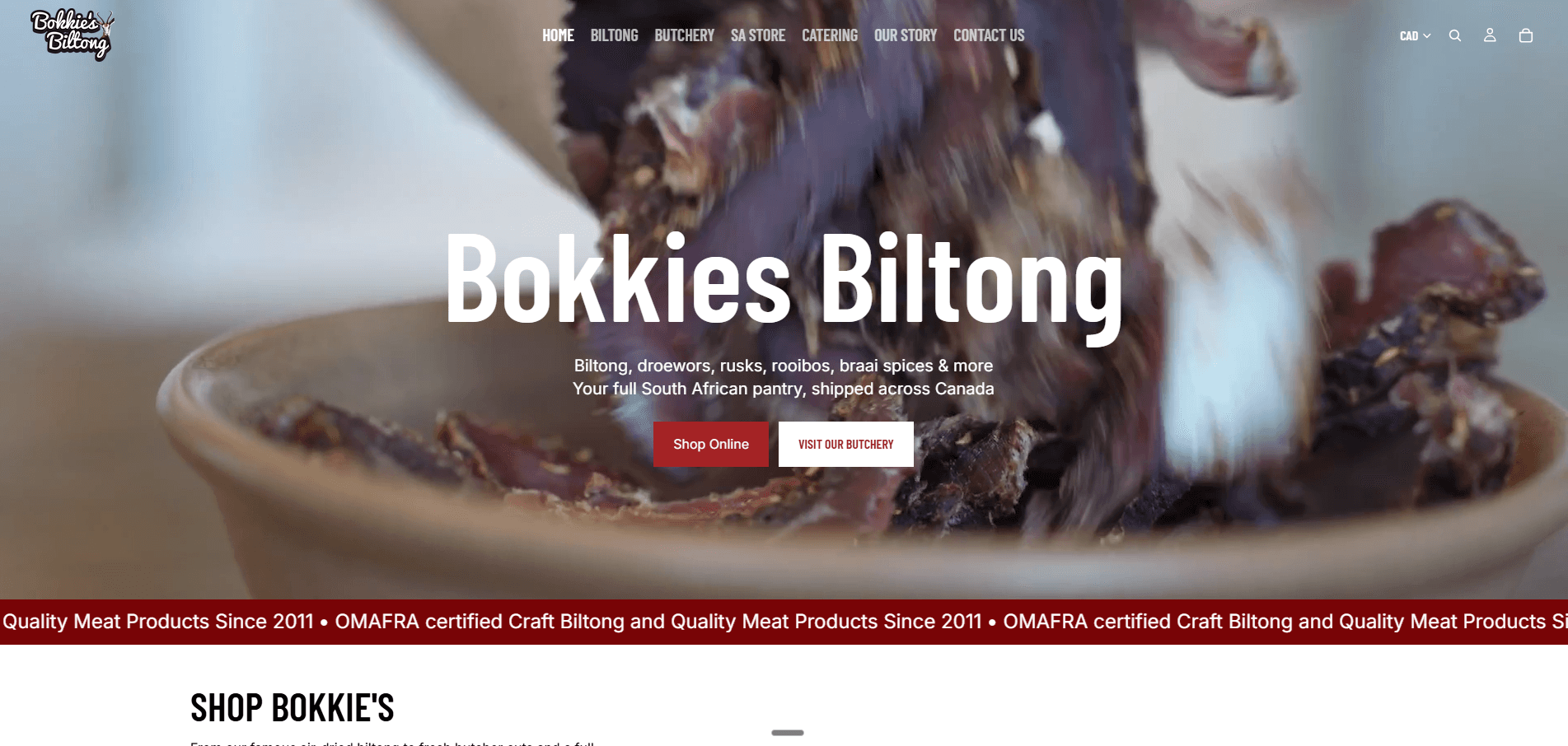 Bokkies Biltong website screenshot